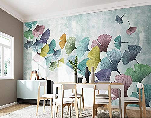 ZZXIAO Aquarelle Ginkgo feuilles mur latéral papier peint Ginkgo Biloba pour la maison chambre salo Papier Peint 3D Salle de séjour Chambre à coucher Salle de séjour Mural murale enfant-350cm×256cm