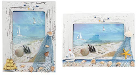 WINOMO 2 Stück Holz Fotorahmen 6 Zoll Nautischen Stil Bilderrahmen Küsten Ornament Strand Nautische Dekoration