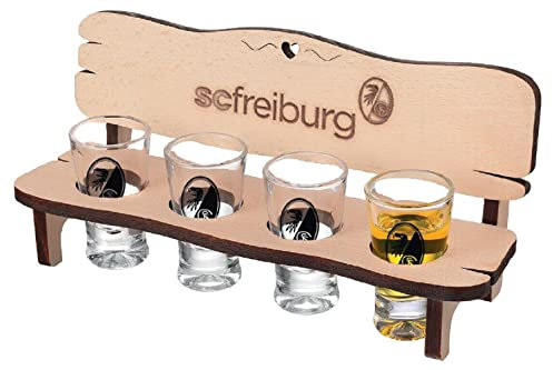 SC Freiburg Schnapsbank mit 4 Schnapsgläsern Shot Glas - Plus Lesezeichen Wir lieben Fußball