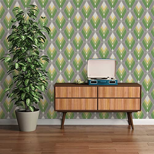 awallo Papier peint intissé rétro vert vintage losanges chambre salon papier peint classique