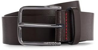 HUGO Herren Gerik Sz35 Gürtel aus italienischem Leder mit roten Nähten Dunkelbraun 100