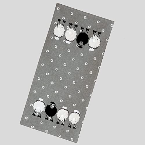 Tischdecke Mitteldecke Tischläufer Kissenhülle Stickerei Applikation Schafe grau weiß (40 x 140 cm)