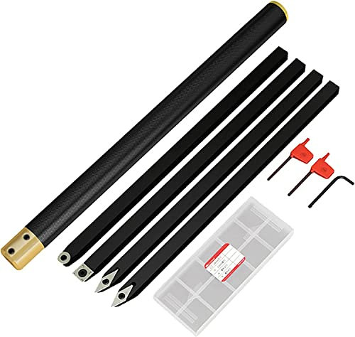 OITTo Carbide Tipped Wood Turning Lathe Chisels Tools 5 Piece Set Rougher Finisher Detailer Parting Tools Carbide Diamond Shape/Round/Square Cutter with Interchangeable Aluminum Alloy Grip Handle