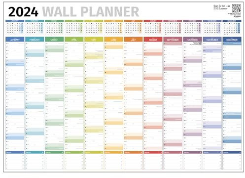 Wall Planner 2025 UK - A1 Extra Large 84 x 60cm Colour Full Year Wall Planner - Family Calendar For Home, Office, Teacher Calendars & Personal Organisers - Folded Columns Edition