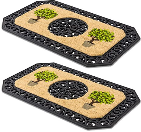 Carpido Fußmatte Beige Bäume – Sauberlauf 45x75 cm 2er Set – Türmatte Innen Bereich – Eingangsmatte überdachter Außenbereich – Kokosmatte mit Gummirand