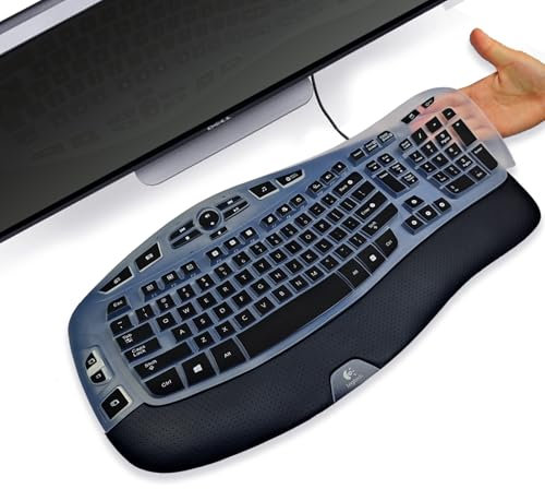 Keyboard Cover Silicone for Logitech K350 MK550 MK570, Keyboard Cover for Logitech K350 MK550 MK570 Ergonomic Wireless Keyboards, Keyboard Skin Waterproof Dustproof (Black)