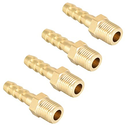 QUARKZMAN Métrico M10-1 Macho Rosca a 6mm Púas Latón Púas Manguera Conexión x 4uds Tubo Conector Adaptadores para Manguera Conexión, Conector de Lengüeta de Latón [Dorado Tono]