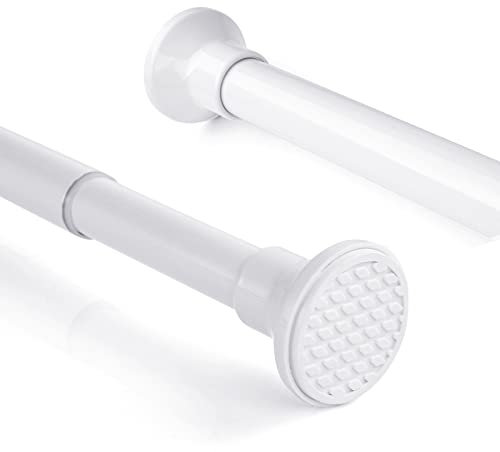 Telescopic Spring Tension Rod 105-200cm, Metal White Shower Curtain Pole Extendable Room Divider without Drilling, Adjustable Rail Hanging Bar for Bathtub Shower Stall Window Doorway Closet Wardrobe
