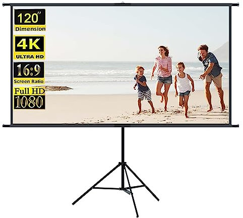 Pantalla de proyección de 120 pulgadas con trípode, pantalla de proyección portátil 16:9, 4K HD, soporte plegable y pantalla de proyección (120 pulgadas con trípode)