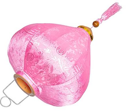 Uonlytech Vietnamesische Hängende Laterne aus Stoff mit Quaste und Blumenmuster Rosa Ovale Seidenn für Neujahr und Asiatische Festliche Dekoration Draußen