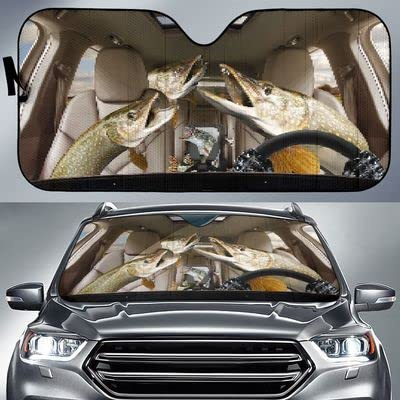 Protección Solar para El Parabrisas Divertida Familia De Peces Lucio con Volante A La Izquierda Parasol para Vehículo Portátil Parasol para Coche Delantero para Vehículos Coches Furgonetas