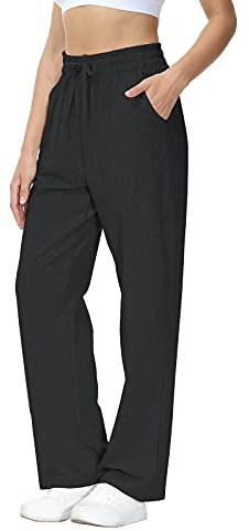 HMIYA Jogginghose Damen Baumwolle Freizeithose Lang offenem Boden Yogahose Sporthose Geradem Bein Hose mit Taschen(Schwarz 4XL)