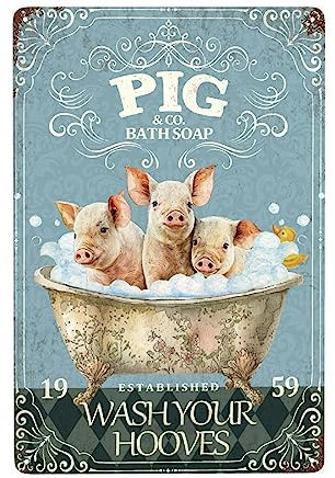 JOCASA Lustiges Schwein Dekor Badezimmer Dekor Bad Seife Vintage Metall Poster Schild Badewanne Dekor Schwein Zubehör Bauernhof Retro Aluminium Metall Blechschild für Zuhause Wand Bar Badezimmer,