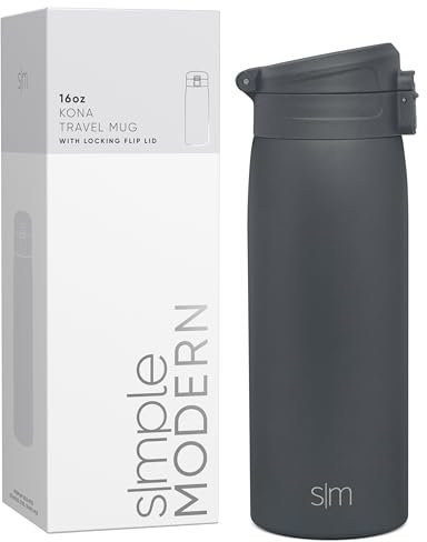 Simple Modern Travel Coffee Mug with Snap Flip Lid | Insulated Reusable Stainless Steel Tumbler Cup | Gifts for Women & Men | Kona Collection | 470ml | Graphite