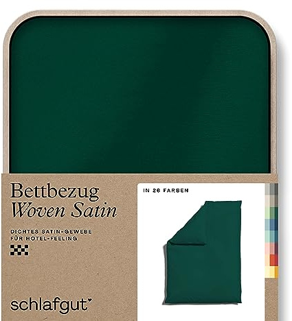 schlafgut Woven Satin Bettwäsche 155x220cm Bettdecke Bezug einzeln, Green Deep Uni in Hotelqualität mit 100% Baumwolle