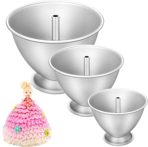 Maxcheck 3 Pcs Princess Dress Doll Cake Pan Non Stick Skirt Cake Baking Pan Doll Cake Mold Aluminum Mold Kit with Heating Core for Wedding Birthday Anniversary (5/6/8 Inch)