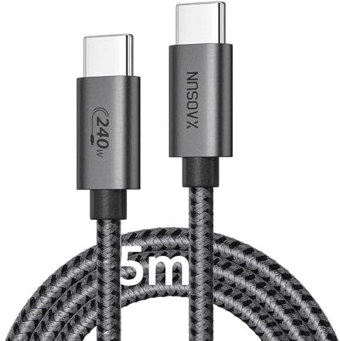 XAOSUN 240W USB C to USB C 5M,Type C to C Cable Fast Charging with E-Marker 2.0 & PD 3.1, Nylon Braided, Compatible with iPhone 16/15,MacBook Air/Pro, Samsung S23+/Ultra,Google Pixel,Nintendo Switch
