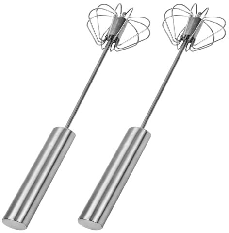 1pcs Batidor Semiautomático Batidor Manual Semiautomático Multifuncional de Acero Inoxidable Batidora de Empuje Giratoria Batidor Giratorio para Utensilios de Cocina para Revolver la Masa (25)