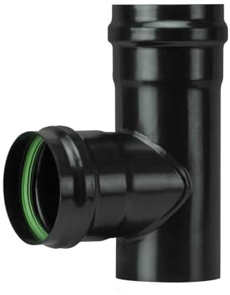 Tubo per Stufa a Pellet in Acciaio rivestito con smalto porcellanato Nero per Canna Fumaria (Raccordo a T - F/F, Diametro 10 Ø cm)