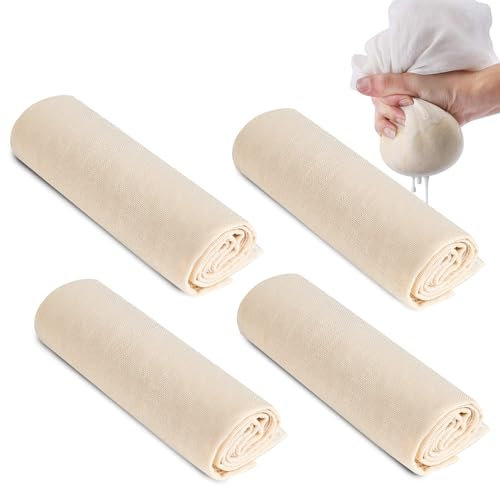 Passiertuch Käsetuch 4 Stück Filtertuch 60 x 60 cm Wiederverwendbar Mulltuch Baumwolle Ungebleicht Leinentuch Waschbar Seihtuch zum Käse Machen Tee Nussmilch Sieben