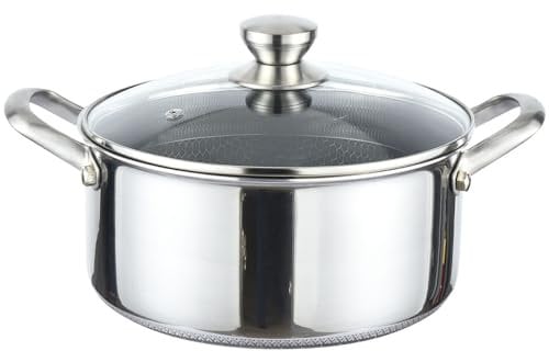 Kochtopf Ø24 cm aus Edelstahl mit Glasdeckel 4 L Induktion Topf Antihaft Wabenstruktur Fleischtopf Suppentopf Induktionstopf Backofenfest Waben-Antihaftbeschichtung