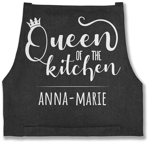 Schürze - Kochschürze Damen Frauen - Queen of the Kitchen mit Name I Küchenchefin I Chefköchin - 85x69 - Jeans Schwarz - koch schürzen küche kochen kochschürzen mama kochschuerze