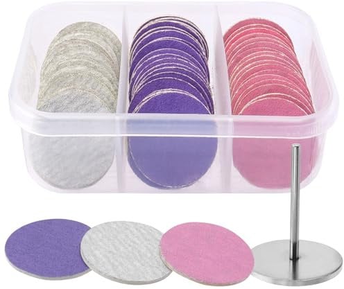 Mesee 60 Pieces Sanding Paper Discs for Pedicure 25mm Self-Adhesive Sandpaper Disk Pads with Nail Drill Bit Electric Foot File Sanding Disc Replacement for Manicure Pedicure Dead Skin Callus Removal