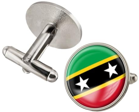 Manschettenknöpfe Mit Nationalflagge Von St. Kitts Und Nevis Für Herren – Modische Hemden, Smoking, Rundes Muster, Manschettenknöpfe, Knöpfe, Schmuck, Accessoires, Gentleman
