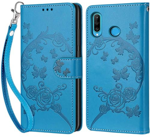 Handyhülle für Huawei P30 Lite, Huawei P30 Lite Hülle, Premium Leder Flip Klappbare Stoßfeste Magnetische [Standfunktion] [Kartenfächern] Schutzhülle Tasche - Blau