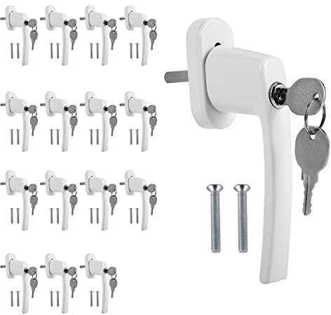 Fiqops 16set Fenstergriff Aluminium, kindersicherung mit Schloss, abschließbar Sicherheitsfenstergriff in Stiftlänge 35mm, Fensterschloss gleichschließend mit Key, Fenstergriff Weiß