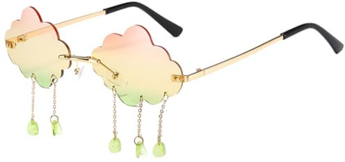 Wolke Sonnenbrille, Sonnenbrille Randlos, Hippie Brille Lustige Brillen, Retro Party Sonnenbrille, Unregelmäßige Disco Brille Blitz Quaste für Fasching Requisiten Geburtstagsfeier Strand (Rosa Grün)