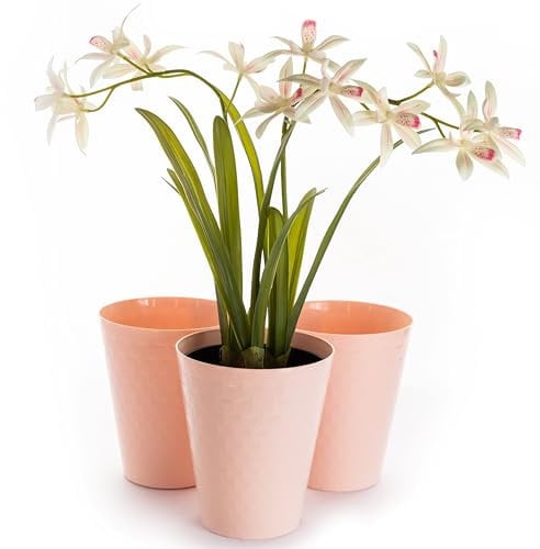 Home Garden Ornaments Plant Pots Indoor Orchid Pots 3 Pcs Glossy & Pearly Look Durable Indoor Plant Pot for Plants & Flowers (13 cm / 5.1 inch Pink)