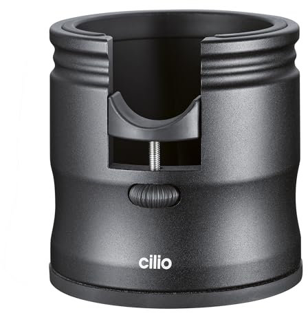 cilio Tamperstation BARISTA, Halterung für 58 mm Siebträger, Mit Halterung für 51/54 mm, Höhenverstellbar, Legiertes Aluminium, eloxiert, Hochwertiger Kunststoff, Ø 9,3 cm, Höhe 9,3 cm
