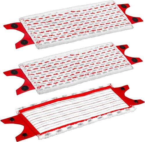 BONBELONG Floor Mop Replacement Cover for Vileda Ultramax Pack of 3 Mop Replacement for Vileda Mop Broom Easy to Attach Dust Mop Dirty Stains Remove Floor Cleaning Red + White