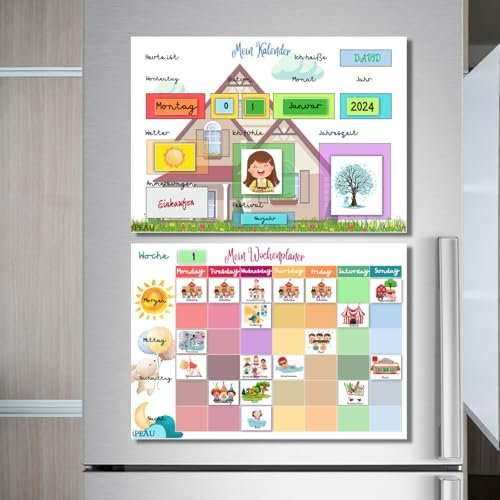 iPEAU Wochenplaner Kinder Montessori Magnettafel inkl 146 Magnete & Stift Kalender Kinder Magnetische Pinnwand Lernspiele ab 3 Jahre Selbstklebend Abwischbar Routine Planer Schulkind Geschenkidee