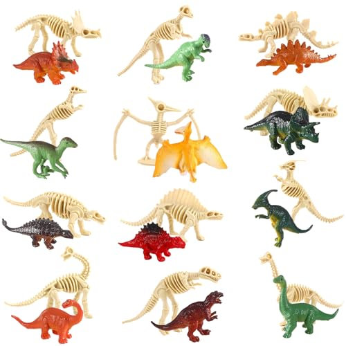 Dereine Dinosaurier Spielzeug Set - 24 Stück Mini Figuren, Skelett, Party Spielzeug für Jungen und Mädchen
