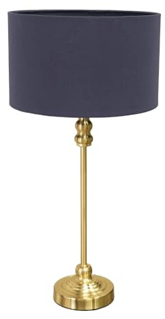 ValueLights | Gold Metal Candlestick Table Lamp with Navy Blue Fabric Drum Shade Bedside Light | Table Lamps, Home Décor & Improvement Essential
