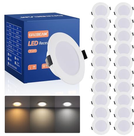 Grebeam 20er 7W Focos Empotrables LED 230V 3000K-6000K IP44 Ojos de Buey LED para baño Agujero de corte Ø95-110mm Durable y retardante de llama