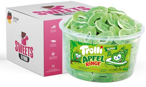 Trolli Dose - Verschiedene Sorten - Perfekt für Party, Advenskalender & Halloween - Großpackung - Perfekt für Naschkatzen (Trolli Apfel Ringe Dose)