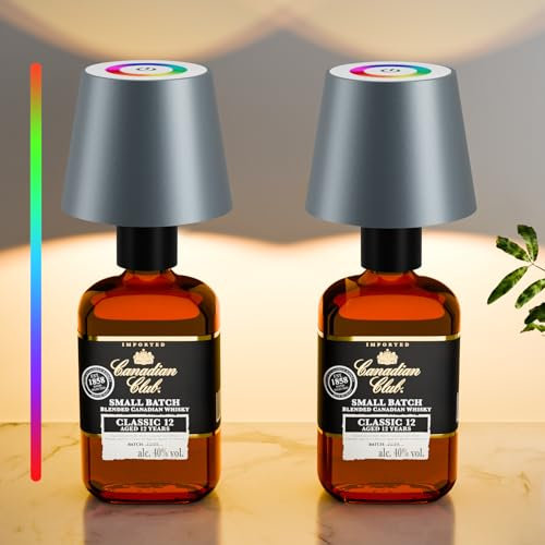 brightower 2 pz Lampada LED per bottiglia con RGB, luce tattile senza fili da 5200 mAh, IP54, dimmerazione continua, ideale per ristoranti, bar, camere da letto (grigio)
