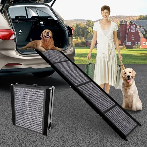 FAYDUDU Extra lange 170 cm faltbare Hunderampe für große Hunde, Hunderampe für Auto mit rutschfester Teppichoberfläche, tragbare Hundetreppe für mittelgroße und große Hunde, steigen in ein Auto, SUV