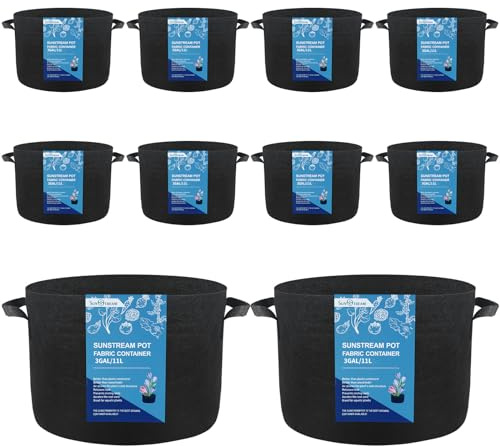 SunStream Lot de 10 Sacs à Plantes 12 L Non Tissé Sac de Culture Sac de Terreau Sacs de Plantation Grow Bag pour Plantation Jardinieres Exterieur en Balcon Terrasse