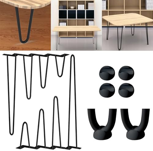 XINZI 4X Tischbeine Metall Schwarz, Haarnadel Tischbeine Hairpin Legs Austauschbare Tisch und Schrank Beine, ∅12mm Couchtisch Beine mit 20er Schrauben und 4 Bodenschoner Schreibtischbeine, Hohe 61 cm