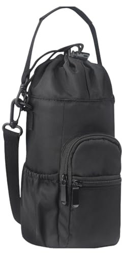 Fahoujs Porta-acqua termica, borsa a tracolla per bottiglie d'acqua, con coulisse, con cinturino regolabile