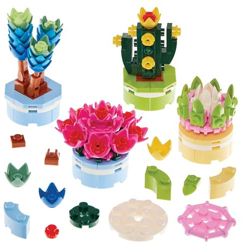 Baker Ross FN411 Potted Plants Building Bricks - Pack of 4, Party Bag Fillers for Kids, Building Kits for Kids
