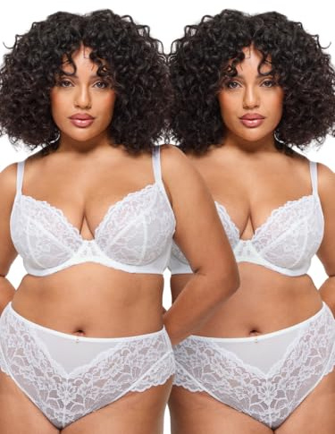 Ann Summers Sexy Lace Fuller Bust Non Padded Plunge Bra Curve-Enhancing Womens Underwear with Underwire Support, Sheer Lace Cups & Power Mesh Wings