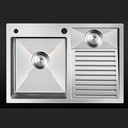 asdchZen Fregadero de lavandería, Lavabo de 2 Senos, Fregadero de lavandería para balcón, pileta de Lavado a Mano, Lavabo de Limpieza para baño, Lavabo de encimera de Acero inoxid,Kit 2-60×48CM