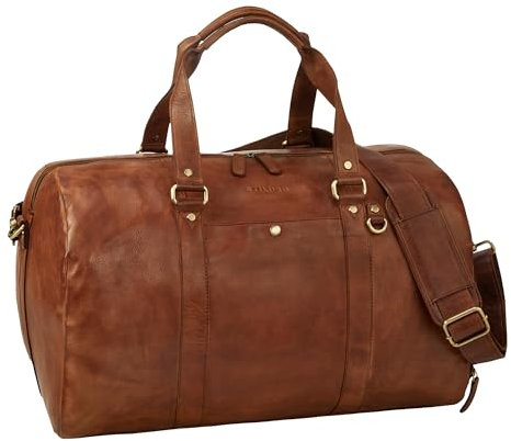 STILORD 'Ventura' Leder Weekender Herren & Damen Groß mit Schuhfach als Saunatasche Elegante Sporttasche XL Arzttasche Leder Kreissaaltasche Reisetasche Handgepäck Echtleder, Farbe:Brandy - Cognac