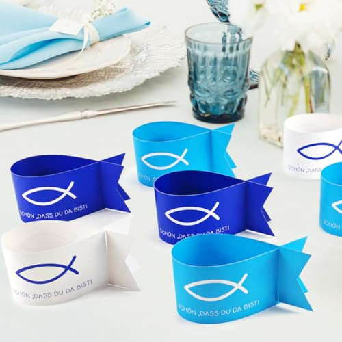 VOPIWOZ 36 Stück Deko Fische Kommunion Junge, Tischdeko Konfirmation, Blau Hellblau Weiß Fische Deko für Erstkommunion Deko, Taufe Deko, Hochzeitsdeko, Schön Dass du da Bist Geschenk