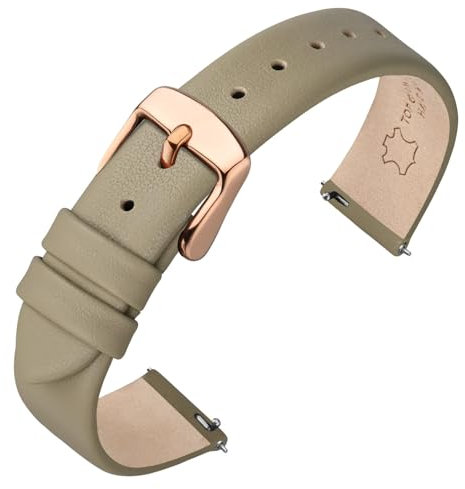 ANNEFIT Watch Straps for Men Women, Top Grain Leather Watch Band with Quick Release, Band Width 16mm with Rose Gold Buckle (Khaki)